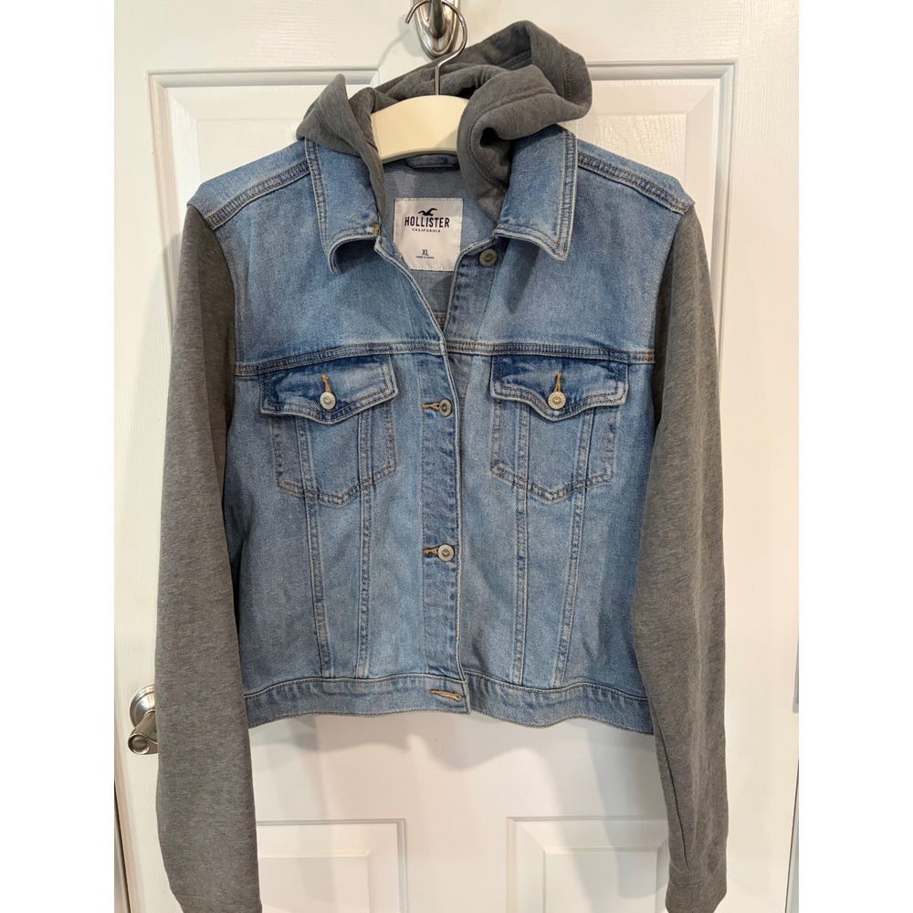 Woman's Y2K Hollister Size XL Layered Fleece Denim Button Jacket Hoodie GUC